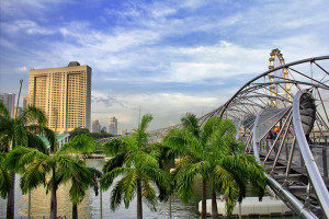 Ein-Tag-in-Singapur-Singapur-Helixbruecke-mit-Palmen