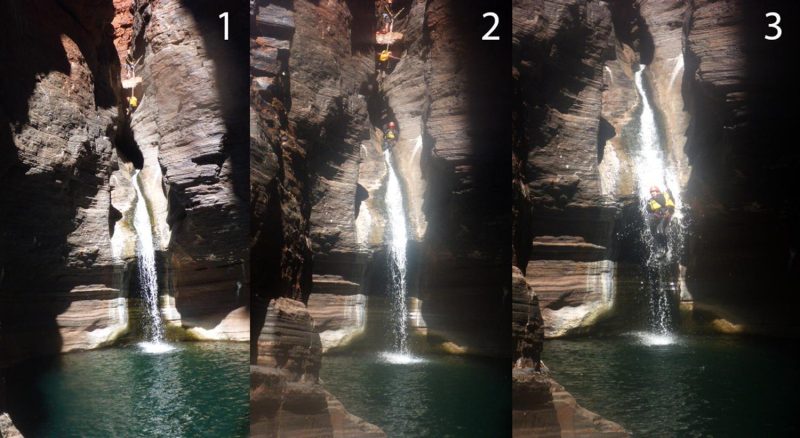 karijini-canyoning-wasserfall-sprung